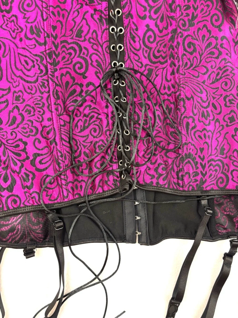 NWT Dreamgirl Faux Leather/Purple Lace Corset w/ Thong Lingerie Set